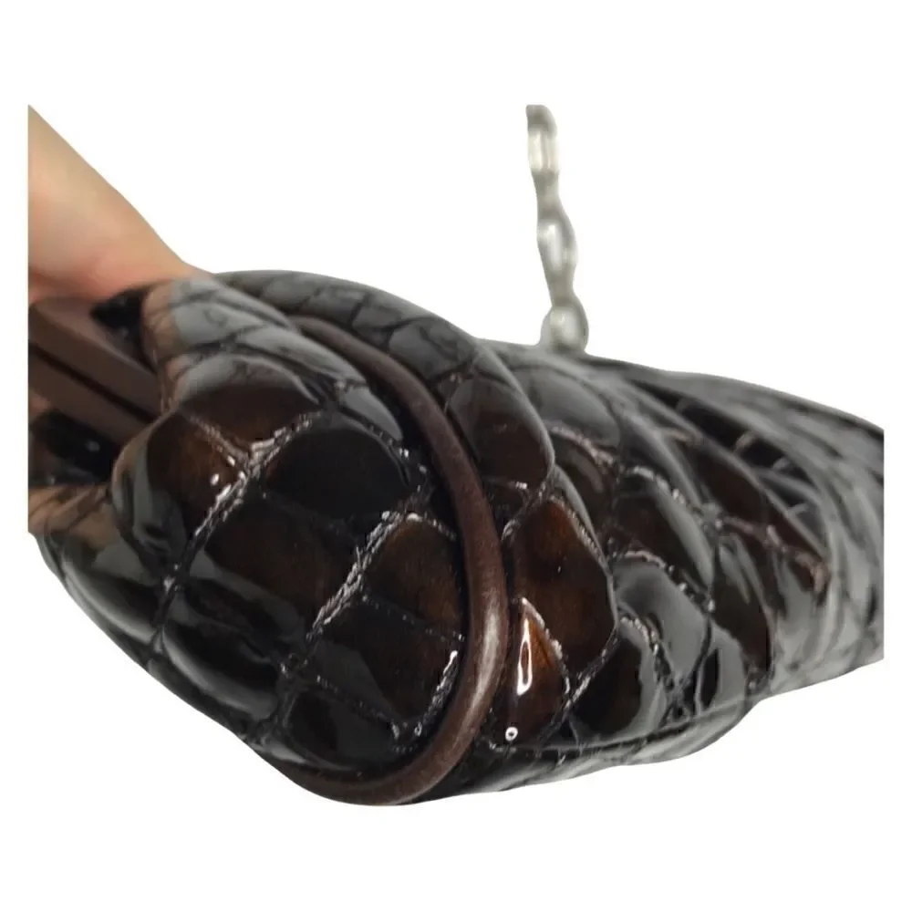 Brighton Handbag / Clutch Chain Strap Brown Patent Leather with Leather Trim